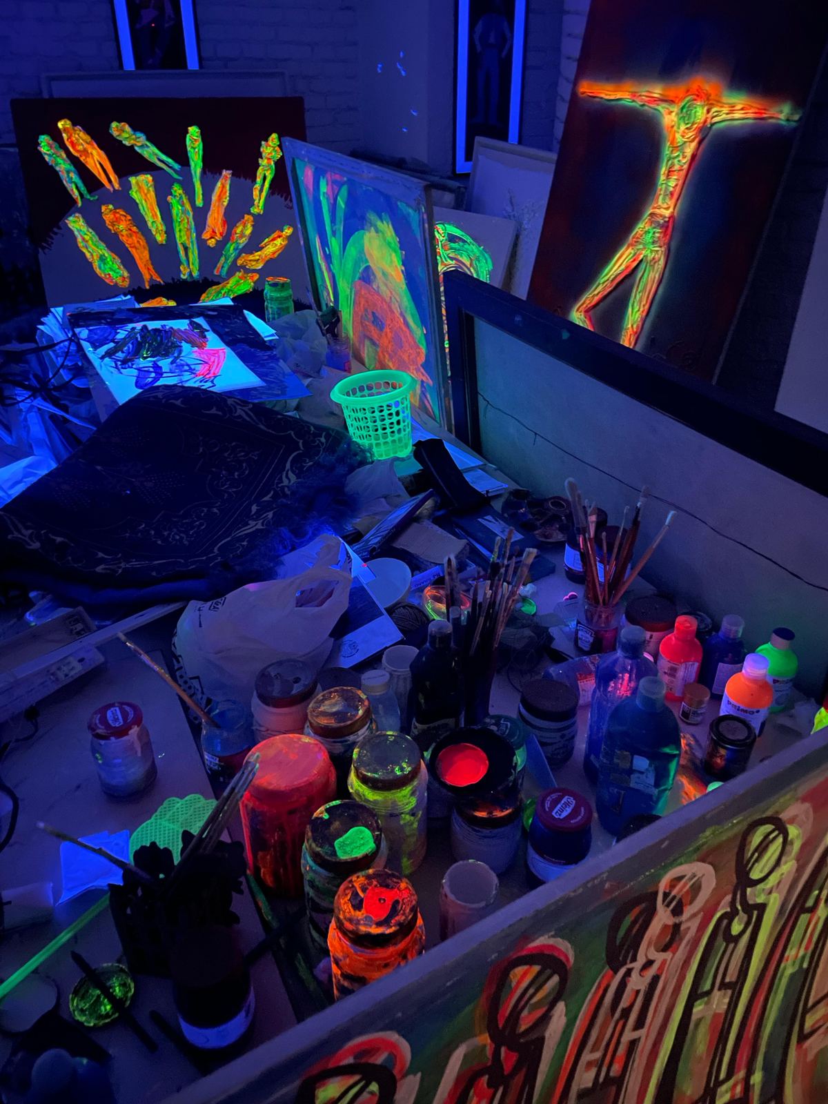 Paint studio area within the gallery