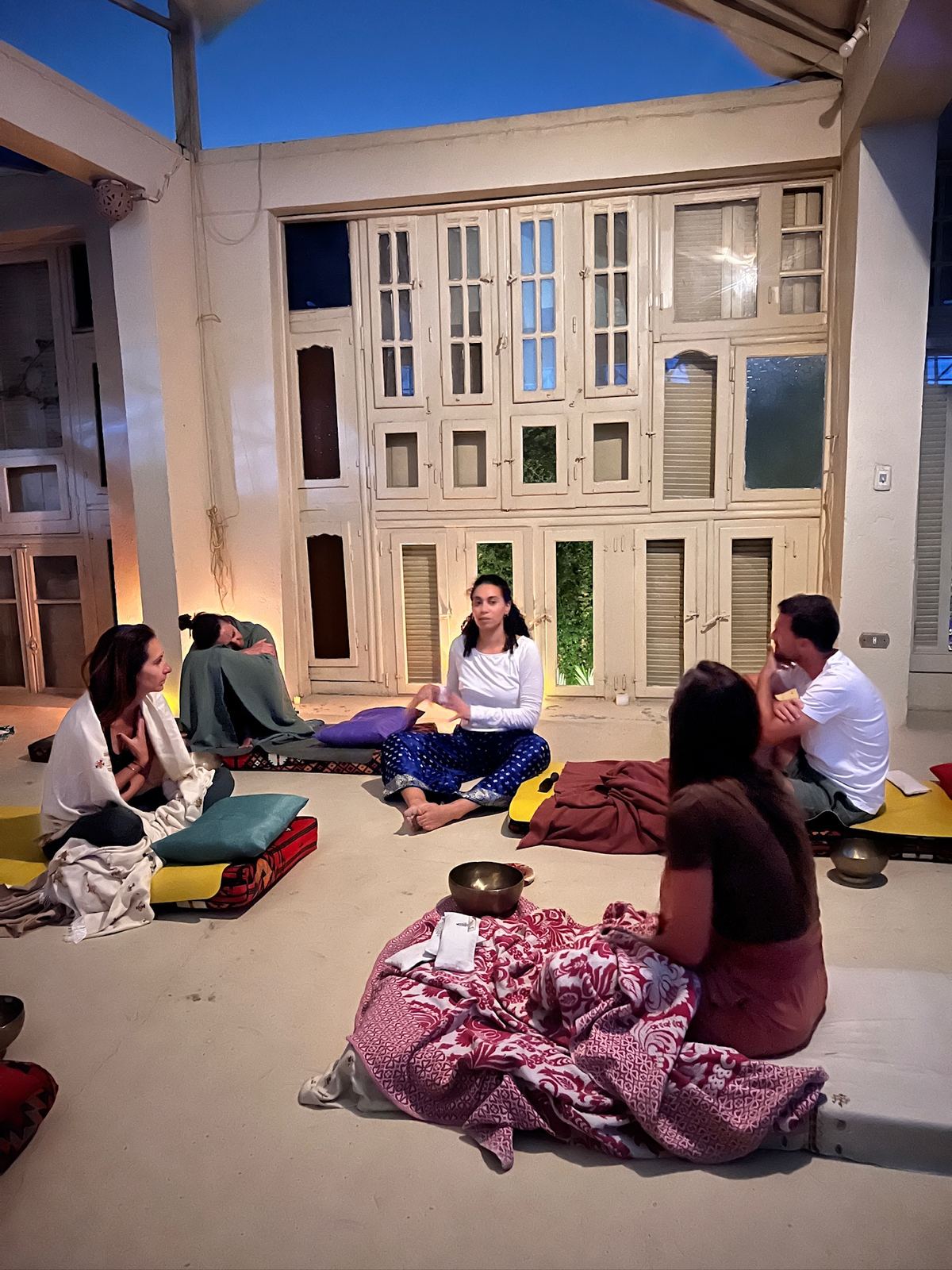 Hana leading a sound healing circle