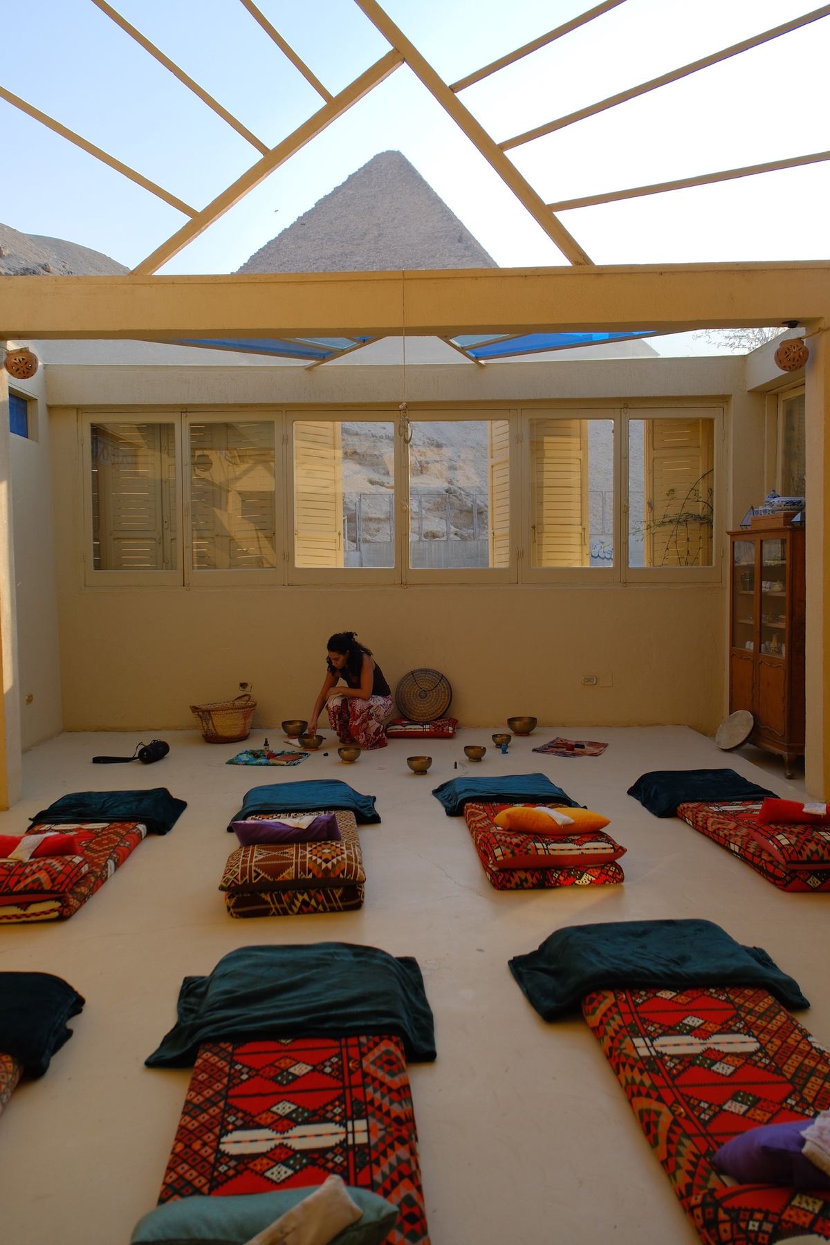 Participants during a sound journey at the pyramids